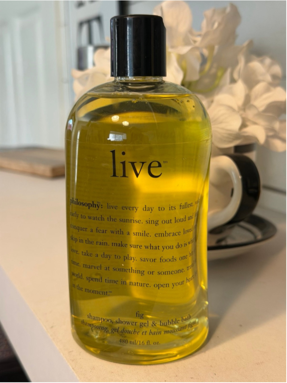 Philosophy "Live" Shampoo Shower Gel Bubble Bath Fig Scent 16 fl oz NEW